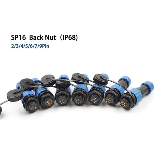 IP68 SP16 Waterproof Connector Male Plug & Female Socket 2/3/4/5/6/7/8/9 Pin Panel Mount Wire Cable Connector Aviation Plug