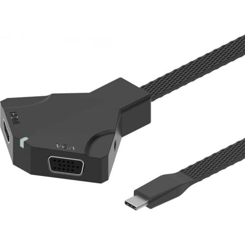 Type-C Male to HDMI and VGA 1 to 2 Converter Audio and Video Conversion Cable