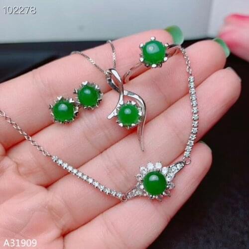 KJJEAXCMY Fine jewelry 925 sterling silver inlaid natural jasper gemstone ladies pendant necklace ring earrings bracelet set su