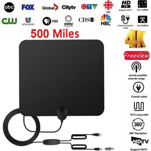 500 Miles Indoor TV Antenna ATSC HD Indoor UHF/VHF/1080p 4K Digital HDTV Supporting F-switch IEC Conversion With Signal Booster