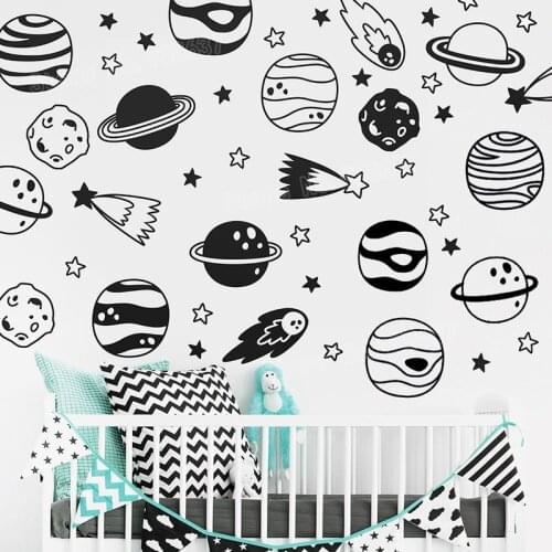 Space Star Planet Wall Decal Art Stickers Nursery Fashion Decals Kids Room DIY Home Decor Vinyl Wall Sticker Boys Bedroom JW349
