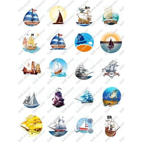20pcs/lot 18mm 20mm 25mm Round Sailboat Yacht Pattern Glass Cabochon for DIY Jewelry Making Findings & Components T059