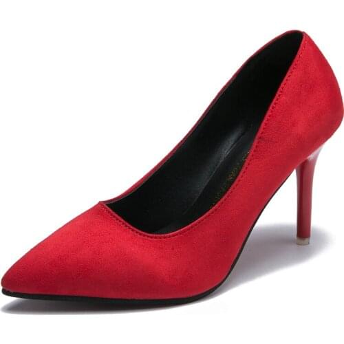 Pointed Toe Dress Shoes Basic Pumps Women Boat zapatos mujer OL Office Lady Shoes Faux Suede High Heels Woman Shoes U14-32