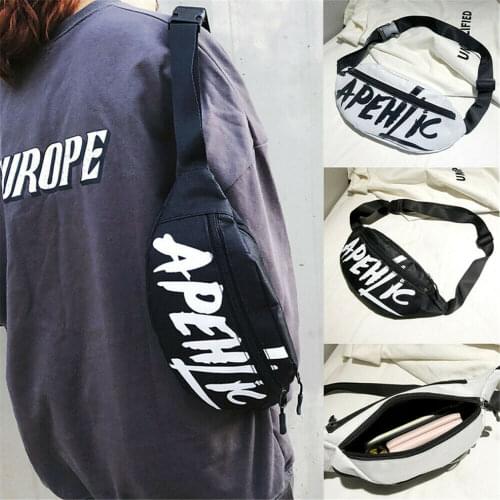 Fashion Unisex Cool Hip-Hop Letter Print Canvas Waist Pack Bum Bag Belt Money Pouch Travel Fanny Pack
