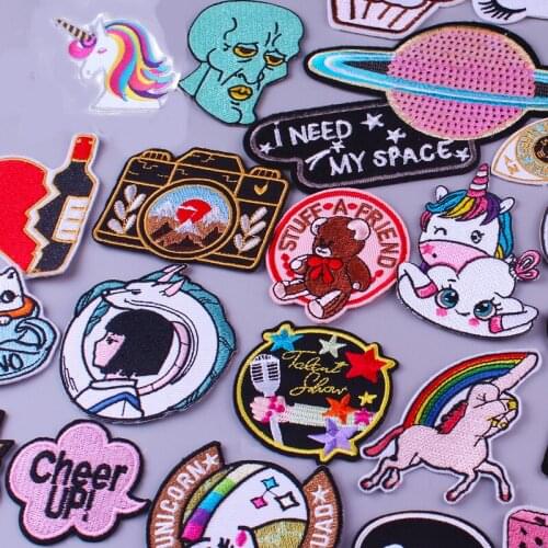 Cartoon Unicorn Camera Patches Embroidered Patches For Clothing Iron On Patches Cute Bear Space Badges Stripes On Kids Clothes
