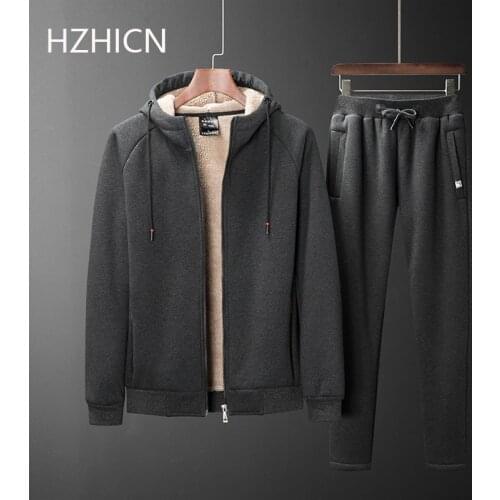 Mens Sets Winter Fleece Mens Thick Hoodies+Pants Suit Man Hooded Sweatshirt Sportswear Tracksuits Male Sweatsuits Plus Size