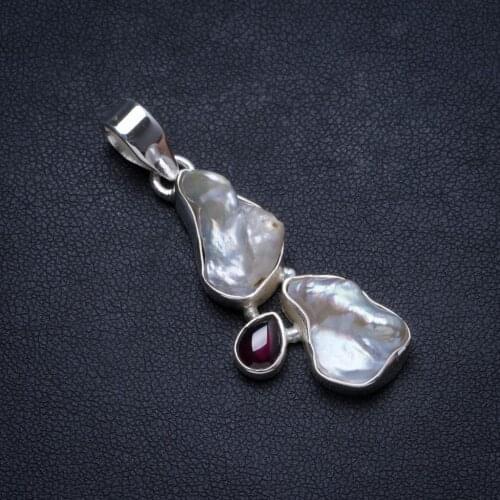 Natural Biwa Pearl and Amethyst Handmade Unique 925 Sterling Silver Pendant 1.75" X1091