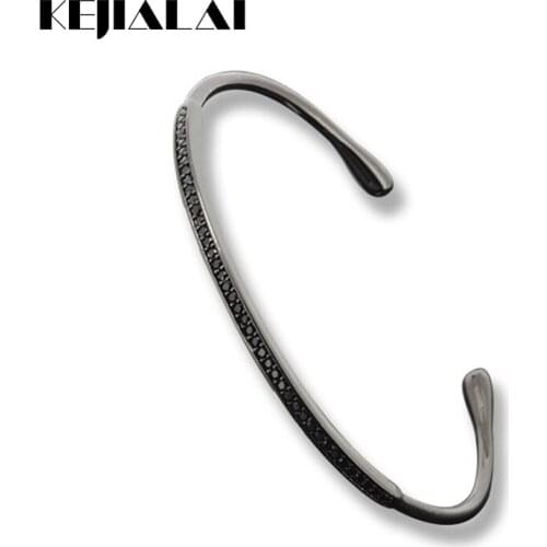 New Brand Anil Arjanda Adjustable Bangles, Micro Pave Black CZ & Black Plated Open Cuff Bangles Bracelets For Men& Women