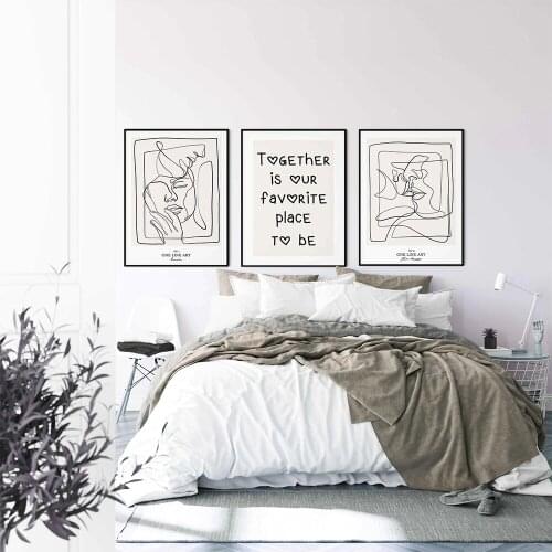 Couple Line Print Kiss Love Wall Art Canvas Painting Together Is Our Favourite Place Quote Poster Black White Picture Home Decor