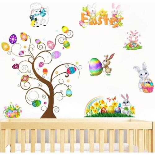Easter Window Clings Decals Tree Bunny Egg Sticker for Wall Door Home Decor Animal Wallpaper Decoration