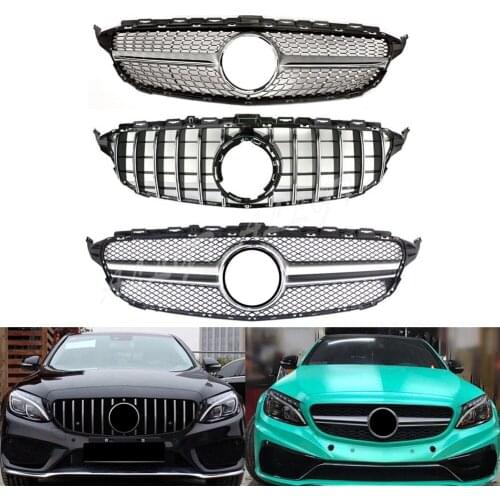Front Racing Billet Bumper Grille Upper Facelift Grill For Mercedes-Benz W205 C Class 2015 2016 2017 2018 Diamond GRT AMG
