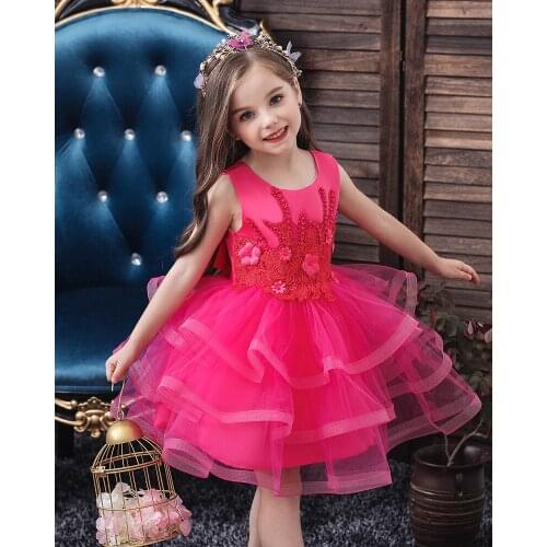Princess Flower Girl Dress Summer Tutu Wedding Birthday Party Kids Dresses For Girls Childrens Teenager Prom Red New 2020