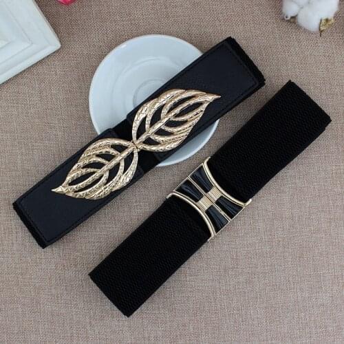 New Luxury Fashion Black Elasticity Belt Shirts Dresses Coats Decorated Butterfly Leaves Buckle Lady Waist Belts for Women