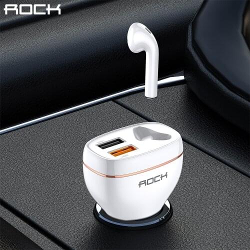 ROCK B401 Smart Dual USB Fast Car Chargers V5.0 Bluetooth Earphone Car Adapter Monitoring Free Wireless Headset with Mic