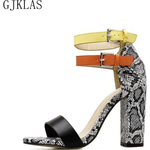 Block High Heels Gladiator Sandals Big Size 43 Sexy Woman Summer Shoes Sandal Fashion Snake Print Women High Heel Sandals Ladies