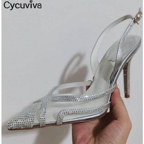 Sexy High Heel Sandals Women Point Toe Crystal Party Shoes Ladies Summer Gladiator Sandals Runway Slingback Sandalias Mujer