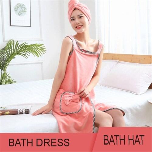 6 Color Bathing Suit Microfiber Bath Hat Bath Dress Super Soft Strong Absorption Bathroom Suit Bathing Hat Dress
