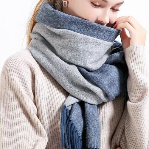 New Reversible Winter 100% Pure Wool Scarves Women Russian Warm Echarpe Warps for Ladies Solid Blue Cashmere Scarf Foulard Femme