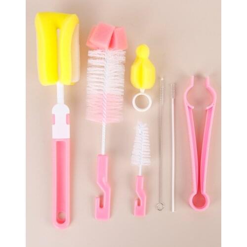 7Pcs Baby Milk Nipper Bottle Cleaning Brush 360 Degree Sponge Cleaner Cup Bottle Brushes Feeding Pacifier Brushes Kit