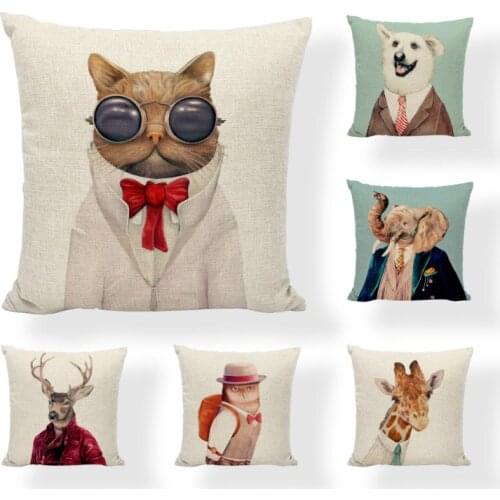 Modern Glasses Cat Cushion Cover Hawaiian White Husky Pillow Cases Floor 17.7inch Cotton Linen Decorations Christmas Throw Pillo