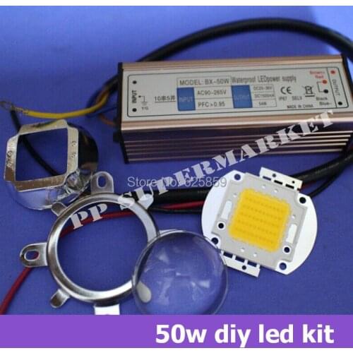 50W High Power LED + LED Driver + 44mm Lens + Reflector Bracket For DIY led kit