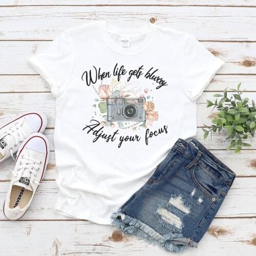 Watercolor Camera Print Harajuku Top Women T-shirt Casual Ladies Basic O-collar Short Sleeved Women T-shirt Girl,Drop Ship