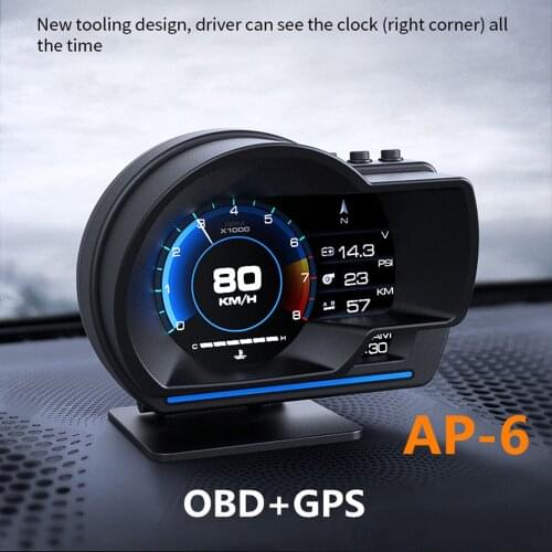 AP-6 HUD OBD GPS Smart HUD Car Head Up Display Alarm Ambient Light with Navigation Car Accessories Water Temperature Alarm
