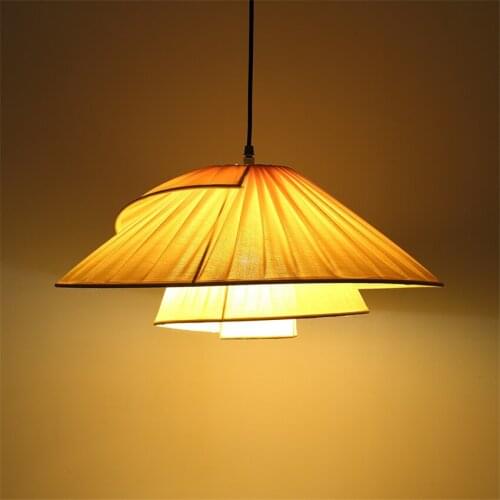 Vintage yellow fabric rotating lampshade pendant lights bedroom bedside living room dining deco pendant lamps card seat fixtures