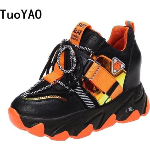 Women Autumn Mix Color Chunky Platform Sneakers Hollow Out 8.5CM Wedge Heels Vulcanize Shoes Woman Thick Bottom Gladiator Shoes