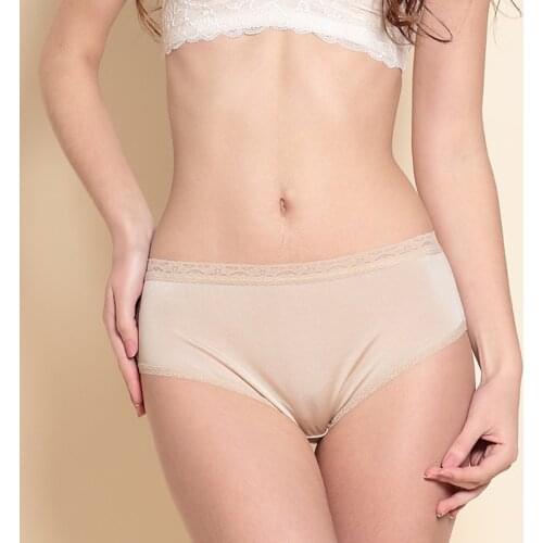 Womens 100% real silk middle rise lace trim panties briefs Underwear Lingerie size M L XL 1018