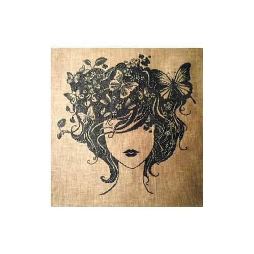 Fishxx Cross Stitch T597 Character Portrait Cross Stitch Kit Butterfly Girl Hand Wear Beads Black Charm Pattern