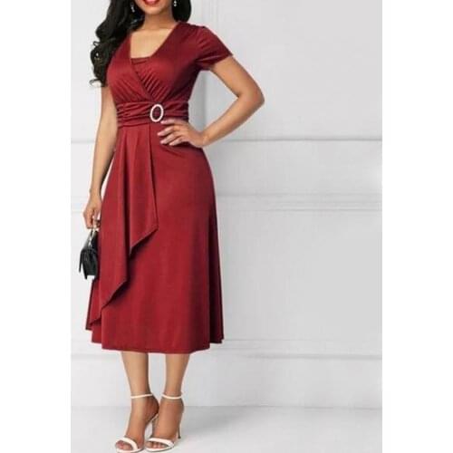 Summer Ladies Elegant Dress Asymmetric Hem High Waist Temperament V Neck Tube Top Short Sleeve Evening Party Dress Banquet Wear