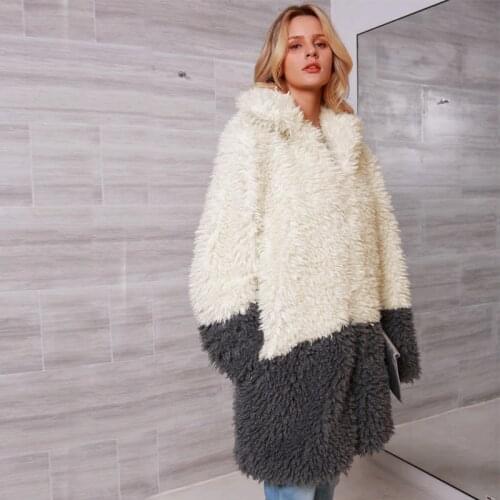 Women Winter Thicken Warm Fur Coat Elegant Patchwork Turn-down Collar Fur Jacket Ladies Shaggy Fake Fur Greatcoat Plus 3X 2C0230