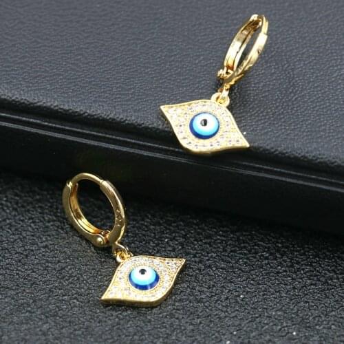 Gold Copper Earring Micro Zircon Crystal Rhinestone Blue Evil Eye Earrings For Women Fashion Eye Earrings Jewelry Mujer Brinco