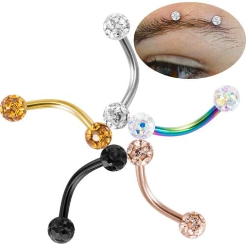 1 Pcs Trendy Multicolor Zircon Ball Eyebrow Nails 361L Surgical Steel Body Piercings Fashion Eyebrow Jewelry