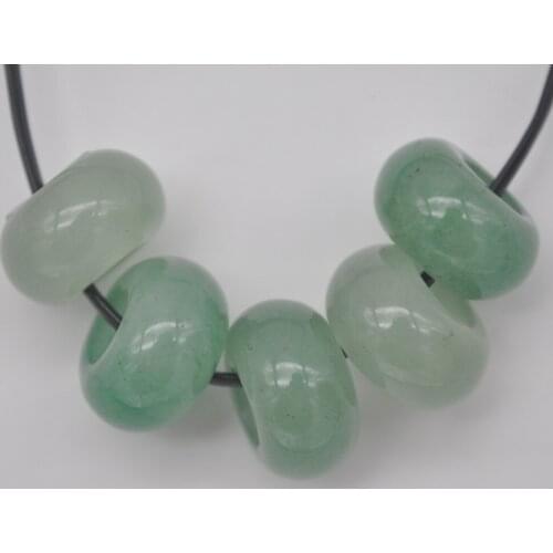 14MM Green Aventurine Big Hole Loose Beads Charms Fit Charms Jewelry For Woman Gift Bracelet Findings (5 pcs/lot) H171