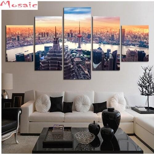 5pcs/set Diamond painting Cross Stitch,Diamond Embroidery,European cities construction scenery,gift,Mosaic diamond,sticker,decor