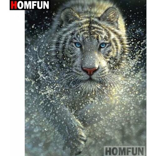 HOMFUN Full Square/Round Drill 5D DIY Diamond Painting "White tiger" Embroidery Cross Stitch 5D Home Decor A16283