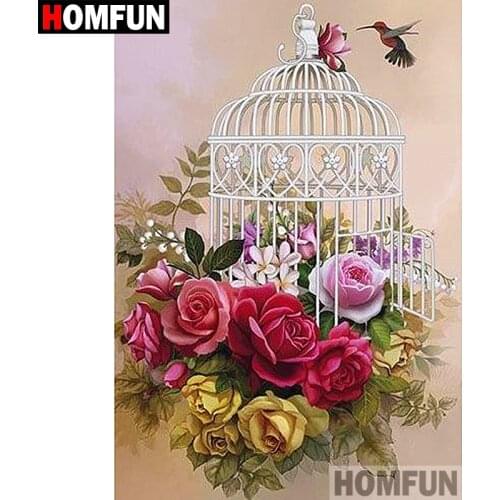 HOMFUN 5D DIY Diamond Painting Full Square/Round Drill "Bird cage flowers" Embroidery Cross Stitch gift Home Decor Gift A07900