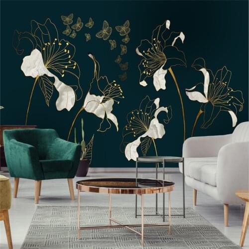 Beibehang Custom Modern light luxury golden embossed line Art Wall paper Restaurant Cafe Background Covering 3D flower wallpaper