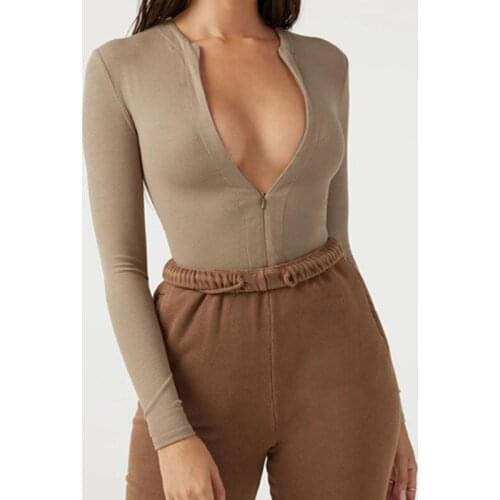 Cotton Black Long Sleeve Bodysuit for Women Autumn Winter Zippers Bodycon Sexy Rompers Casual Body Tops Overalls Mujer G1902