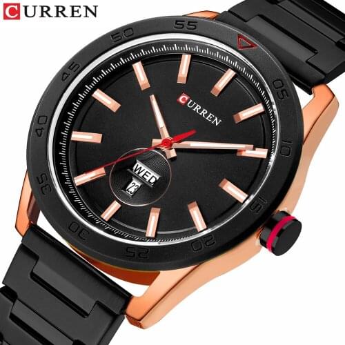 Top Brand CURREN 2019 New Men Luxury Casual Quartz Watch fashion Calendar Black Stainless Steel Band waterproof Clock Male Gift