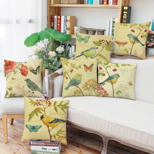 Bird Print Pillow Case Decorative Throw Pillows Covers for Bed Cushion Case Linen Cotton 45X45CM WY014
