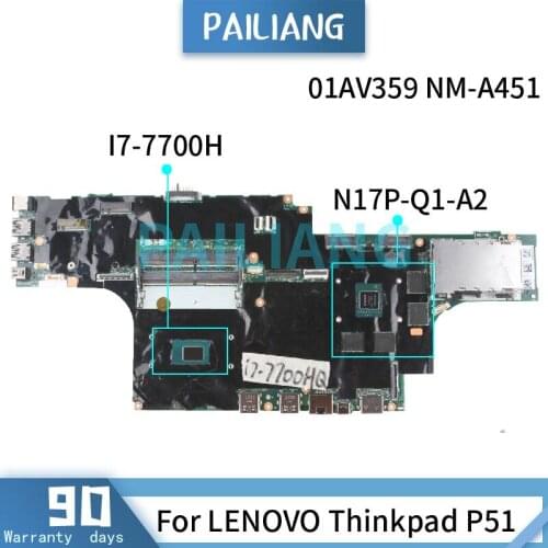 For LENOVO Thinkpad P51 I7-7700H Mainboard NM-A451 01AV359 SR32Q N17P-Q1-A2 DDR4 Laptop motherboard tested OK