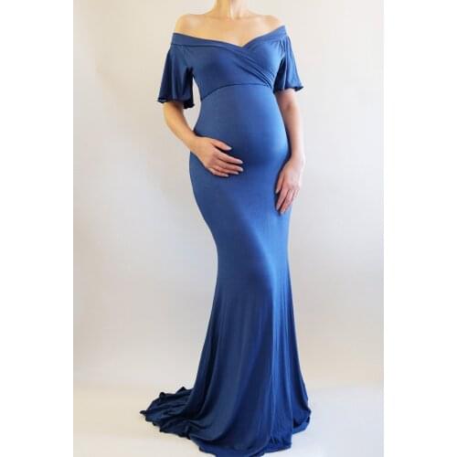 Stretchy Cotton Maternity Photography Dresses Off-the-shoulder Fitting Pregnant Woman Baby Shower Dresses Pregnancy Photo Shoot