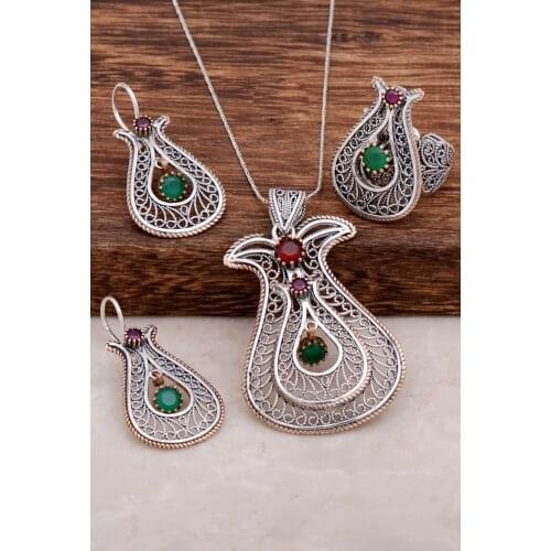 Tulip Design Filigree Silver Set 1999Hand Made Silver Jewellery Set