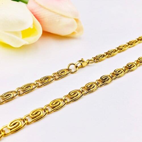 HuanWen Men Gold Silver Stainless Steel Curb Chain Necklace 60cm Fashion Power Jewelry NK037