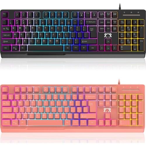 ALLOYSEED STK090 104 Keys Gaming Keyboard USB Wired RGB Pink Backlight Mechanical Feeling Gaming Keyboard for PC Office Gamer