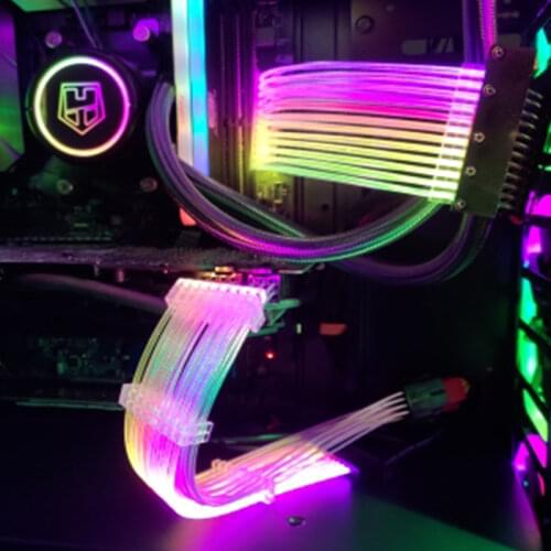 RGB PC Case PSU Extension Cable Kit, ATX 24Pin + PCI-E GPU 8PinX2,ARGB Neon Line Streamer Transfer Adapter,5V 3Pin M/B SYNC