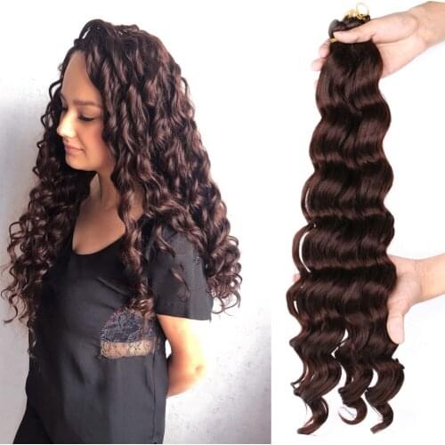 22"Multicolor Ocean Wave Braids Deep Wave Crochet Hair Synthetic Hair Brown Ombre Wavy Short Ocean Wave Braiding Hair for Women